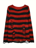 Stylish Off-The-Shoulder Color Block Knit Sweater - Ripped & Semi-Sheer, Perfect for Spring to Fall