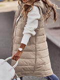 Chic Sleeveless Hooded Coat – Warm, Button-Front, Long-Length – Versatile Fashion for Women