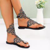 Purpdrank [Summer Comfortable Rhinestone Sandals] Women's Rhinestone Decor Flat Sandals, Comfortable Summer Beach Fashion Buckle Strap Shoes