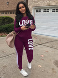 Chic Love Letter Printed Womens Two-piece Set - Comfy Long Sleeve Top & Stylish Pants for Fall & Winter