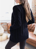 Purpdrank Cable Knit Button Front Cardigan, Casual Long Sleeve Sweater With Pocket, Women's Clothing