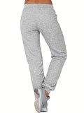 Long Length Solid Tie Waist Pants, Casual Jogger Pants With Pockets For All Season, Women's Clothing