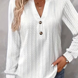 Purpdrank Plus Size Womens Soft Cable Knit Top with Trendy Button Detail - V Neck, Long Sleeve, Slight Stretch for Casual Comfort