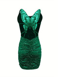 Glitter Butterfly Pattern Hollow Out Bodycon Dress, Elegant Sleeveless Backless Dress, Women's Clothing For Party Dressing