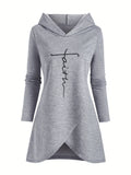 Womens Fashionable Letter Print Hoodie - Relaxed Fit, Adjustable Drawstring Hood, Soft Sweatshirt - Casual, Comfortable, Trendy Style for Everyday Wear