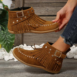 Women's Tassel Decor Short Boots, Fashion Metal Beads Decor Ankle Boots, Stylish Side Zipper Boots