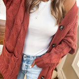 Purpdrank Cable Knit Button Front Cardigan, Casual Solid Long Sleeve Cardigan For Fall & Winter, Women's Clothing