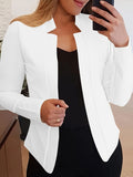 Stylish Solid Open Front Long Sleeve Blazer - Elegant, Slim-Fitting, Work-Ready Office Outerwear for Women - Perfect for Business Casual Events and Daily Wear