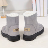 Women's Solid Color Short Boots, Casual Lace Up Plush Lined Boots, Comfortable Winter Ankle Boots