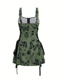 Butterfly Print Chain Strap Dress, Elegant Zipper Backless Cami Dress, Women's Clothing