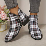 Purpdrank Women's Plaid Ankle Boots, Christmas Style Chunky Low Heeled Boots, Side Zipper Short Boots