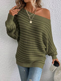 Chic Off-Shoulder Batwing Sleeve Knit Sweater - Elegant Solid Color, Stretchy Acrylic, Perfect for Spring & Fall