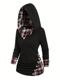 Warm & Stylish Tartan Hoodie with Decorative Buttons - Perfect Fit, Easy-Care Casual Winter Wear for Women