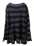 Stylish Off-The-Shoulder Color Block Knit Sweater - Ripped & Semi-Sheer, Perfect for Spring to Fall