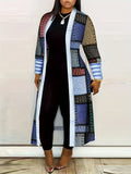 Purpdrank Colorblock Geometric Print Cardigan, Casual Long Sleeve Open Front Long Cardigan, Women's Clothing