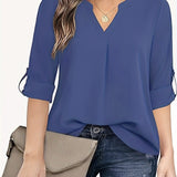 Purpdrank Chic Solid V-Neck Blouse - Fashionable simplicity for Women - Relaxed Casual Long Sleeve Style