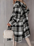 Plus Size Plaid Print Pocket Coat - Relaxed-Fit Casual Hooded Long Sleeve Outwear for Women - Perfect for Spring & Fall Transitional Seasons