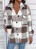 Purpdrank Cozy Plaid Faux Fur Fuzzy Coat - Stylish Button Front Long Sleeve Warm Outerwear - Designed for Womens Fall & Winter Fashion