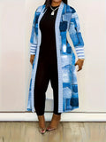 Purpdrank Colorblock Geometric Print Cardigan, Casual Long Sleeve Open Front Long Cardigan, Women's Clothing