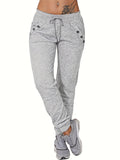 Long Length Solid Tie Waist Pants, Casual Jogger Pants With Pockets For All Season, Women's Clothing