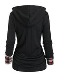 Warm & Stylish Tartan Hoodie with Decorative Buttons - Perfect Fit, Easy-Care Casual Winter Wear for Women