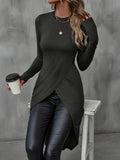 Cozy Long Sleeve Split Hem Crew Neck Top - Soft, Breathable, and Versatile for Spring and Fall - Women's Casual Wear for Everyday Comfort