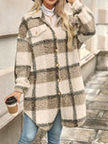 Color Block Drop Shoulder Thickened Coat, Stylish Button Front Long Sleeve Coat For Fall & Winter, Women's Clothing