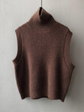 Purpdrank Casual Loose Sleeveless Solid Color High-Neck Sweater Vest Outerwear