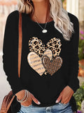 Purpdrank Women's Casual Leopard Heart Print Long Sleeve T-Shirt - Crew Neck, Polyester Blend, Machine Washable, Stylish Top for Spring & Fall, Leopard Print Blouse