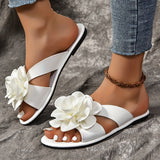 Purpdrank Lightweight Casual Summer Flower Decor Slide Sandals - Women's Open Toe Flat Shoes