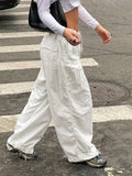 Versatile Y2K Polyester Cargo Pants for Women - All-Season, Pocket Detail, Non-Elastic