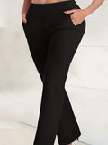 Plus Size Elegant Stretch Pants - High-Rise, Slight Stretch, Straight Leg, Pockets, Comfortable, Flattering, and Chic Trousers for Women