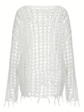 Chic Y2K Crochet Tassel Knit Sweater - Soft & Cozy Crew Neck with Long Sleeves - Fashion-Forward Womens Clothing