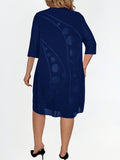 Elegant Women's 3/4 Sleeve Crew Neck Abstract Print Layered Dress for Daily Wear