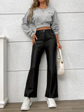 Elegant High Waist PU Straight Leg Pants, Faux Leather Slant Pocket For Spring & Fall, Women's Clothing