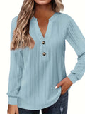 Purpdrank Plus Size Womens Soft Cable Knit Top with Trendy Button Detail - V Neck, Long Sleeve, Slight Stretch for Casual Comfort