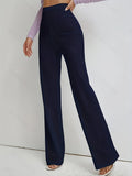 Chic Womens High Waist Solid Straight Leg Pants - Comfortable Work to Weekend Wear - Figure-Sculpting, Timeless hues, Everyday Essential