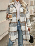 Purpdrank Plaid Fuzzy Jacket with Button Front - Cozy Long Sleeve Lapel Overcoat for Women, Perfect for Fall/Winter