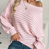 Purpdrank Cold Shoulder Long Sleeve Sweater, Elegant Solid Color Sweater For Spring & Fall, Women's Clothing