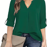 Purpdrank Chic Solid V-Neck Blouse - Fashionable simplicity for Women - Relaxed Casual Long Sleeve Style