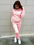 ComfyCasual Women's Two-Piece Set: Kangaroo Pocket Hoodie & Adjustable Drawstring Pants - Perfect for Everyday & Lounge