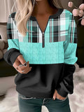 Purpdrank Color Block Pullover Sweatshirt, Casual Long Sleeve Zipper Sweatshirt For Fall & Winter, Women's Clothing