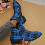 Purpdrank Women's Plaid Ankle Boots, Christmas Style Chunky Low Heeled Boots, Side Zipper Short Boots