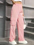 Straight Leg Cargo Pants, Y2K High Waist Solid Pants For Spring & Fall, Women's Clothing