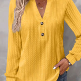 Purpdrank Plus Size Womens Soft Cable Knit Top with Trendy Button Detail - V Neck, Long Sleeve, Slight Stretch for Casual Comfort