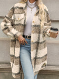 Purpdrank Long Sleeve Plaid Fuzzy Lapel Collar Jacket - Soft, Elegant, and Warm for Fall & Winter - Machine Washable Polyester Coat for Women