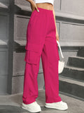 Straight Leg Cargo Pants, Y2K High Waist Solid Pants For Spring & Fall, Women's Clothing