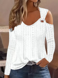 Purpdrank Eyelet Cold Shoulder T-Shirt - Fashionable Long Sleeve Top for Spring & Fall - Stylish Womens Casual Wear with Delicate Detailing - Ideal for Everyday Style