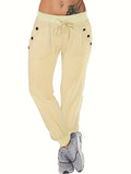 Long Length Solid Tie Waist Pants, Casual Jogger Pants With Pockets For All Season, Women's Clothing