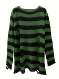 Stylish Off-The-Shoulder Color Block Knit Sweater - Ripped & Semi-Sheer, Perfect for Spring to Fall